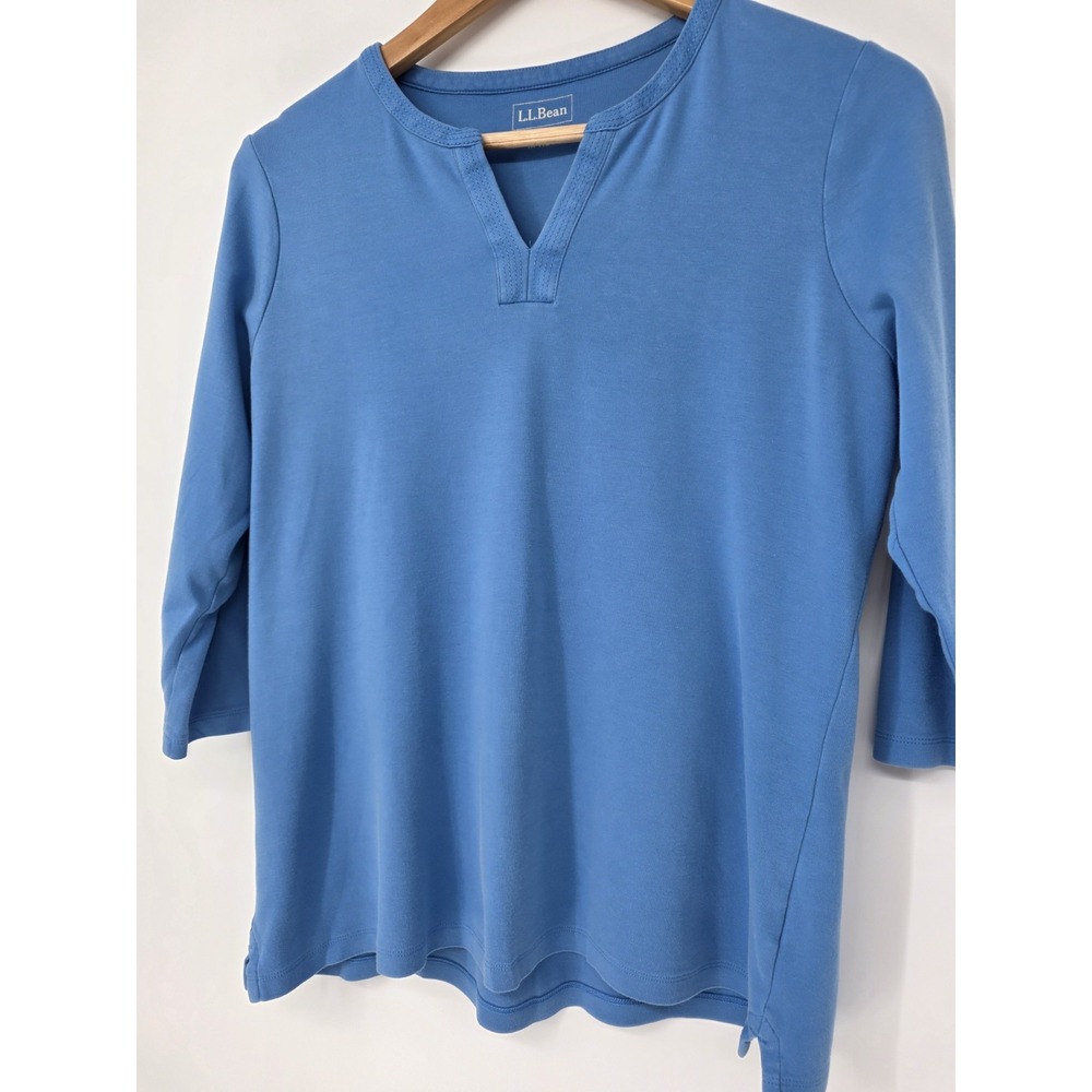 Women's L.L Bean Coastal blue 3/4 Length Sleeve Cotton Top Nautical Size M